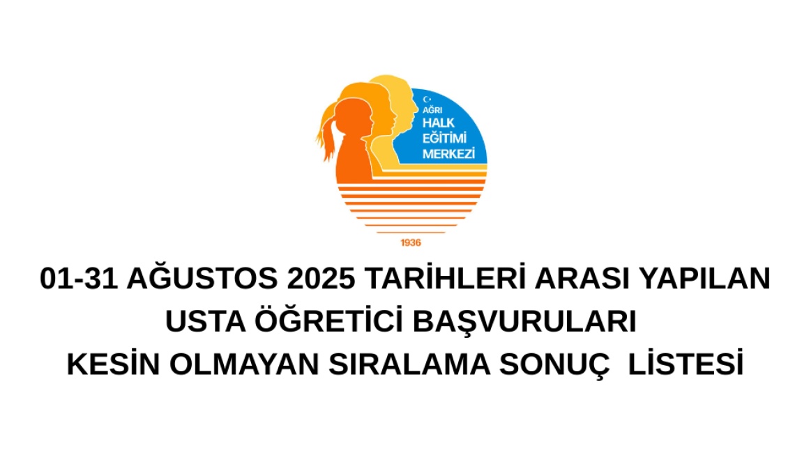 01-31 AĞUSTOS 2025 TARİHLERİ ARASINDA YAPILAN USTA ÖĞRETİCİ KESİN OLMAYAN SIRALAMA LİSTESİ